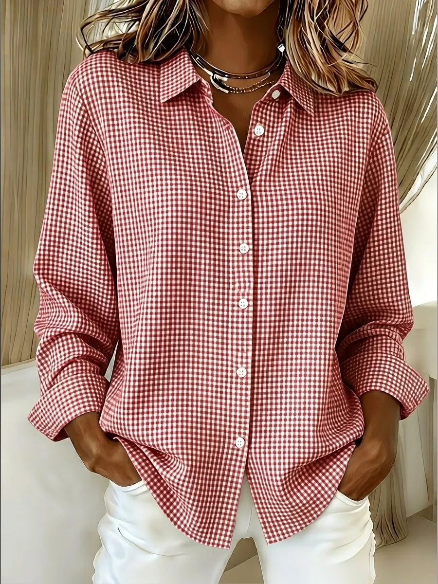 CLEARANCE SALEš„ Women's Casual Gingham Long Sleeve Button Down Shirt