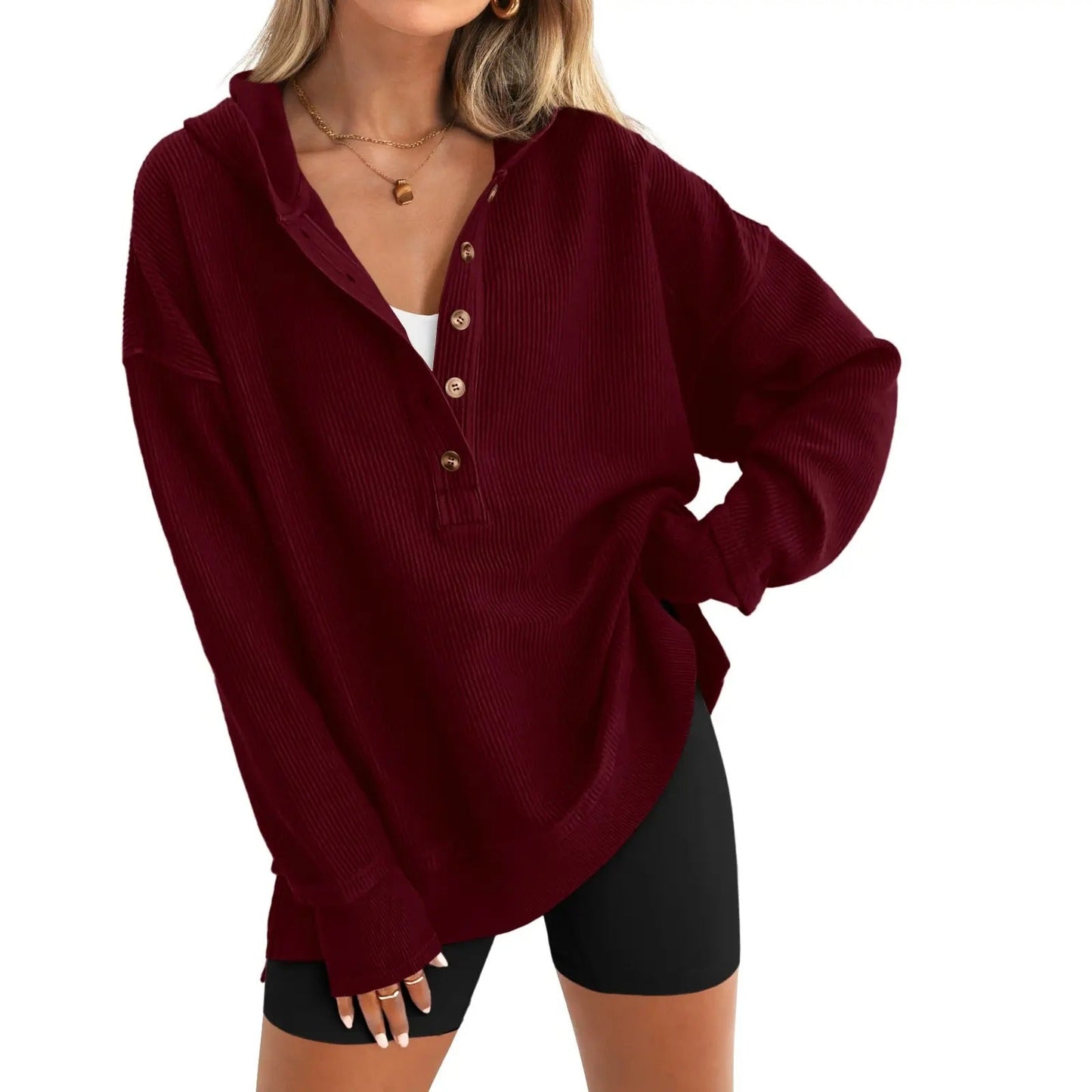 Oversized V-Neck Hoodie Soft Cozy Perfectly Relaxed Sweatshirt