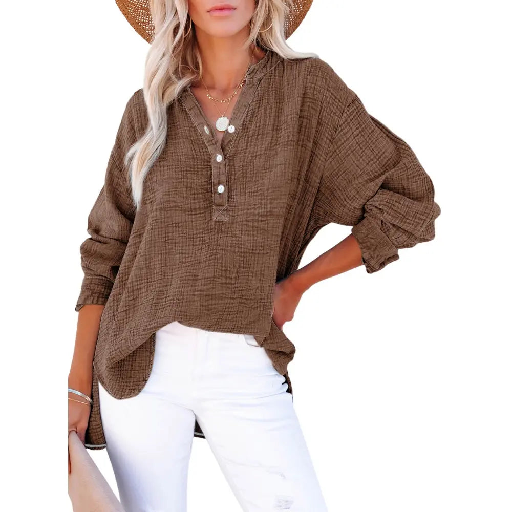 🔥 TODAY ONLY :Casual V Neck Cotton Blouse - Loose Fit