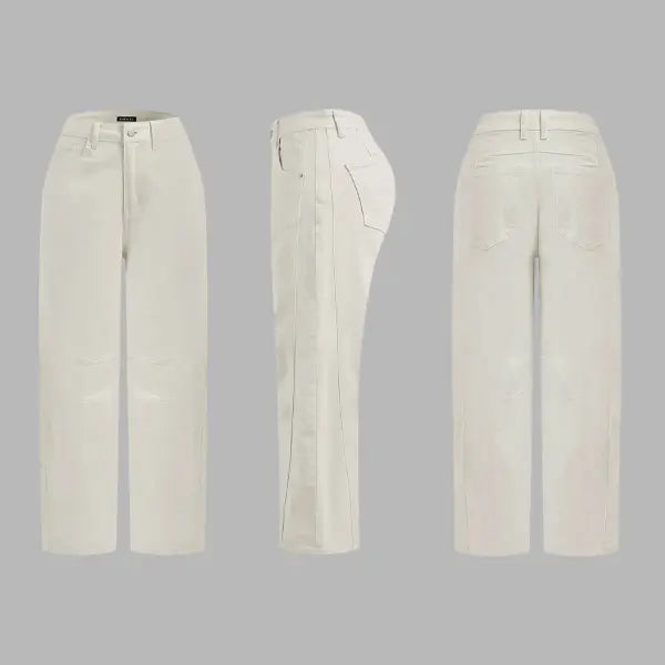 šLast Day Promotionā”- Solid Stitch Detail Mid Waist Crop Baby Barrel Pants