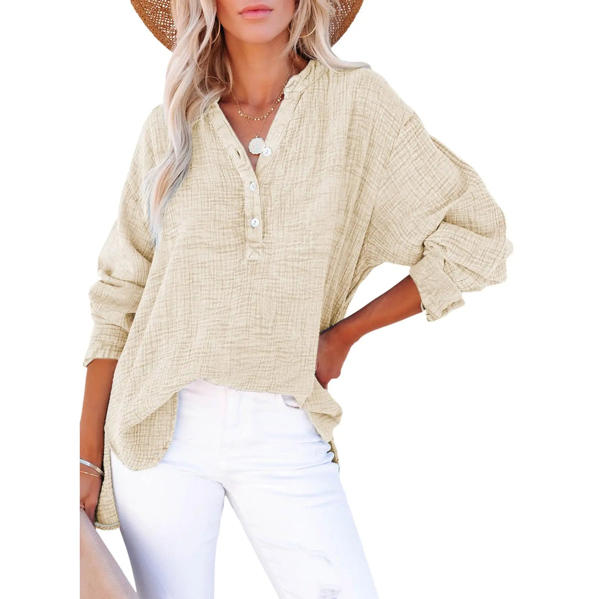 Flash Saleš„ Womenās Cotton V Neck Button Blouse Tops