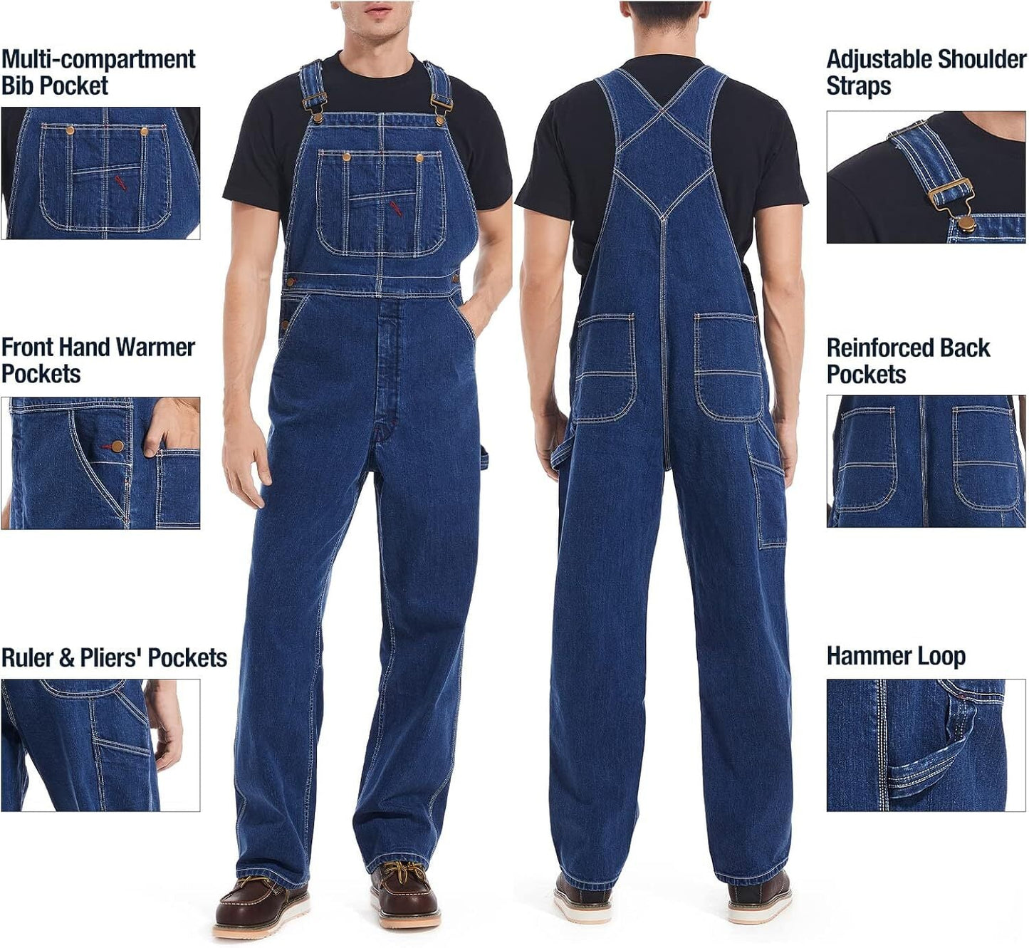 š„Last Day Promotionš„Men's Denim Bib Overalls, Workwear with Adjustable Straps and Convenient Tool Pockets