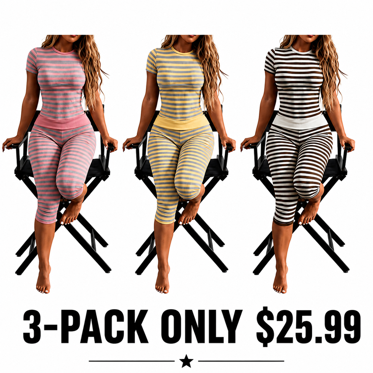Striped Crop Top & Capri Leggings Set