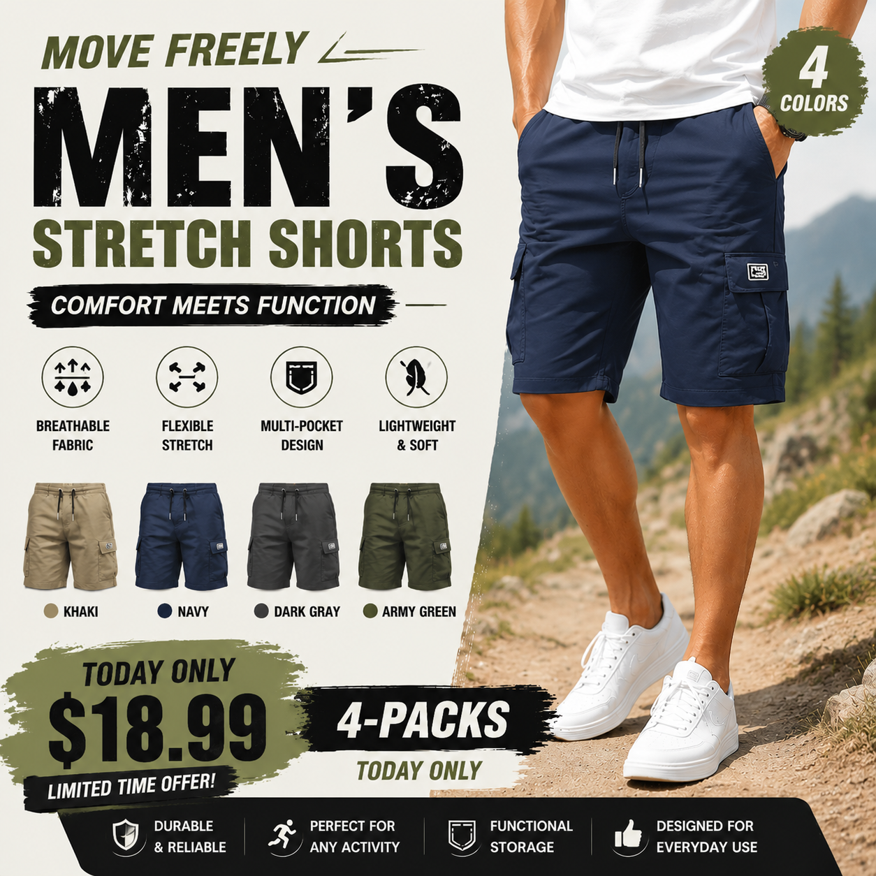 Men‘s Drawstring Cargo Shorts with Pockets Pants
