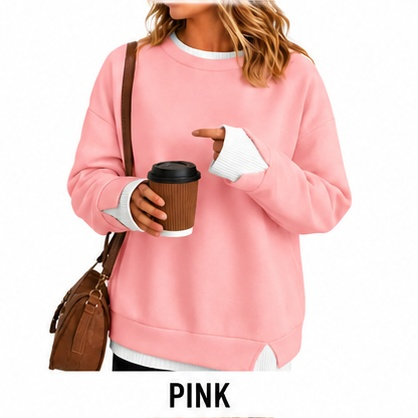 【LAST DAY SALE】Women's Layered Oversized Crew Neck Sweatshirt