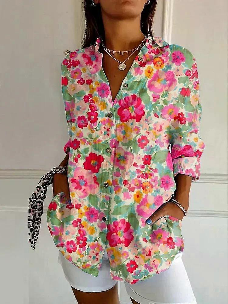š„LAST DAY SALEš„ Women Retro Floral Print Casual ButtonāUp Shirt