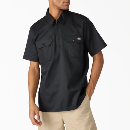 1/4 Zip Work Shirt,Relaxed fit,Stay cool,Workwear Style Top Breathable Short Man.