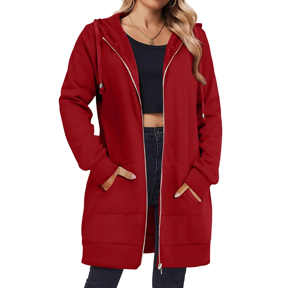 Women Zip Up Fleece Tunic Sweatshirt Long Hoodie🔥