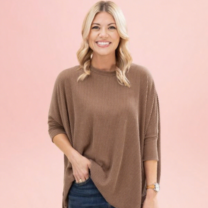 Raised Rib Easy-Fit Dolman 3/4 Sleeve Top