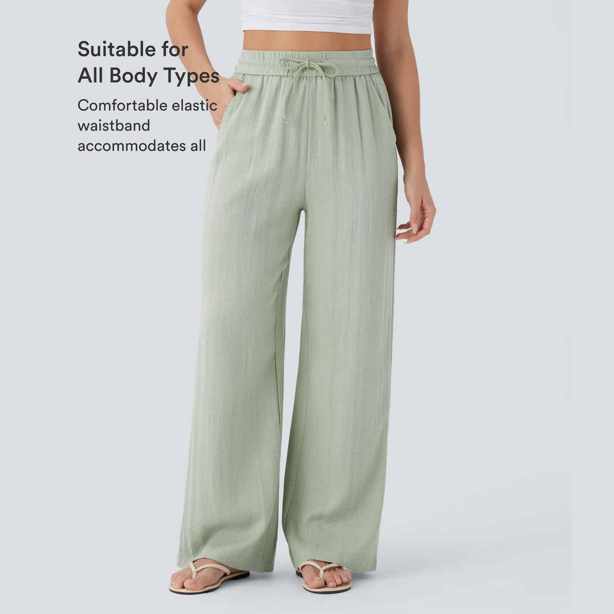 Drawstring Wide Leg Casual Pants