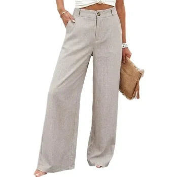 Women’s Casual High Waist Linen Wide Leg Trousers