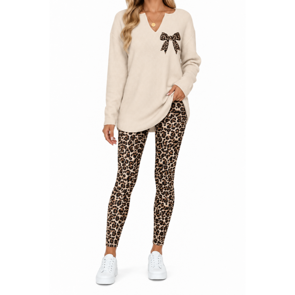 Women's Lounge Set – Long Sleeve Top & Plaid Leggings