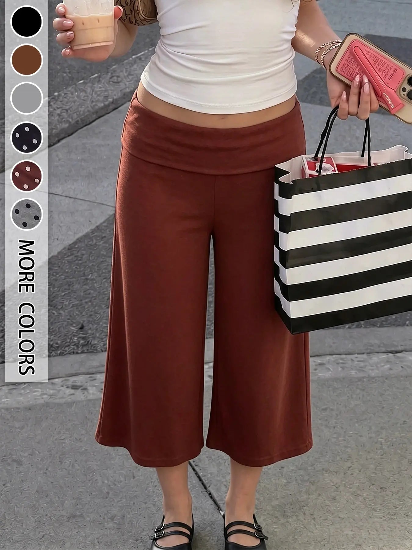 Women's Mid Waist Turn-Up Capri Leggings