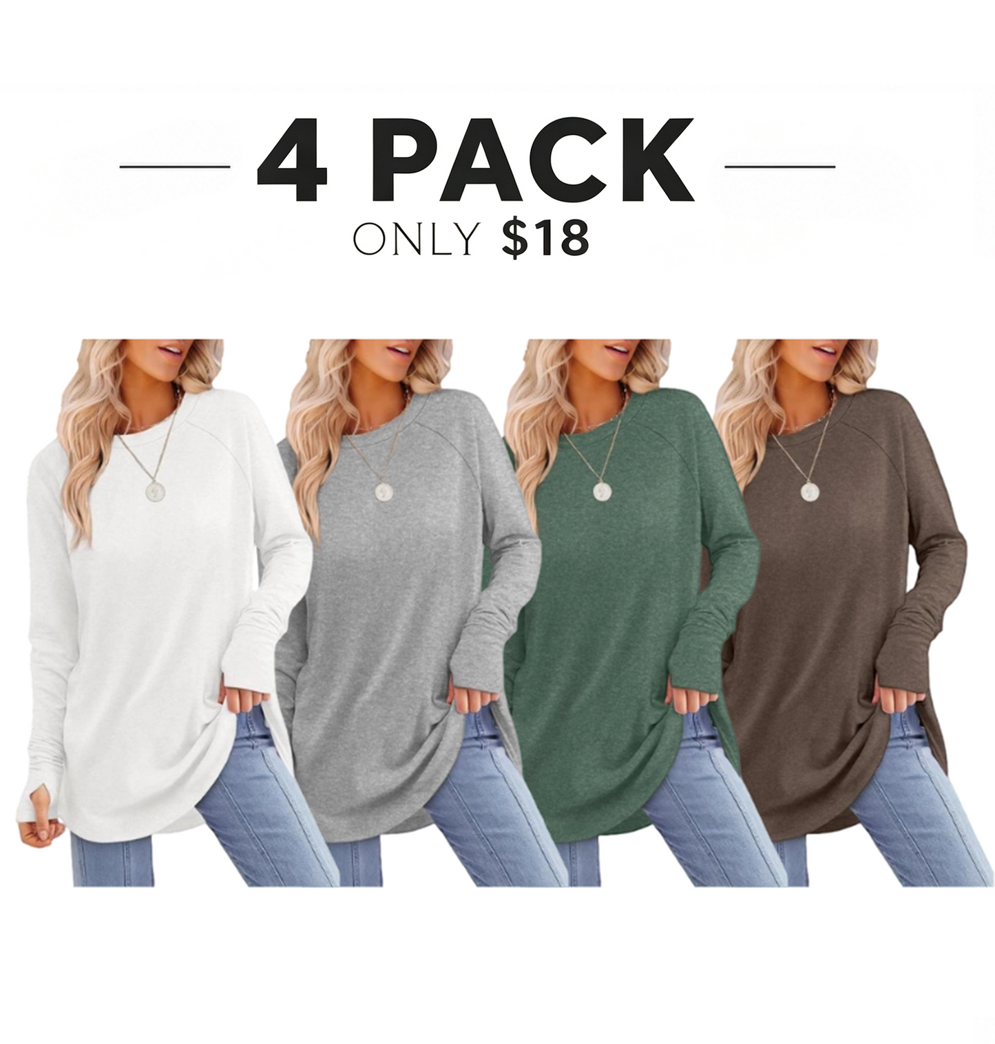 Womens Long Sleeve Round Neck Tunic Tops🎊