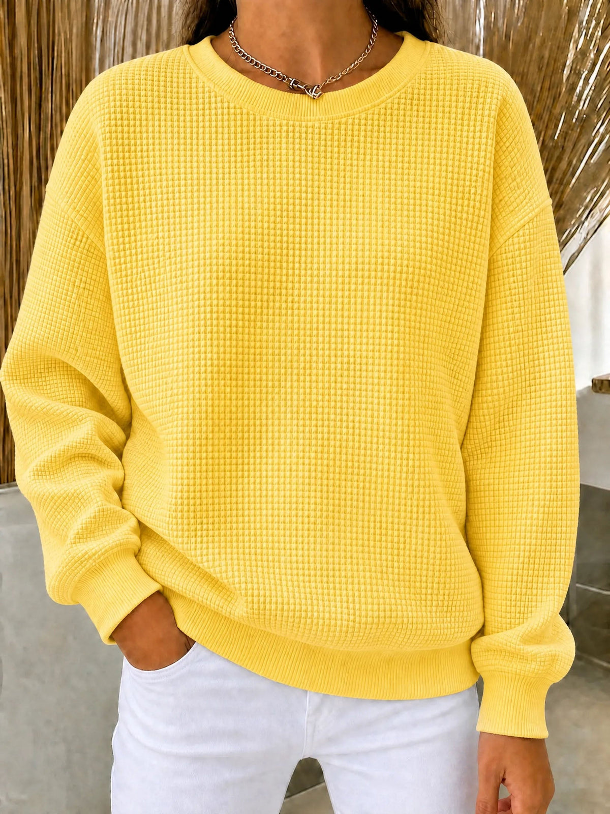 CLEARANCE SALE🔥Women's Waffle Knit Crewneck Sweatshirt（dan）