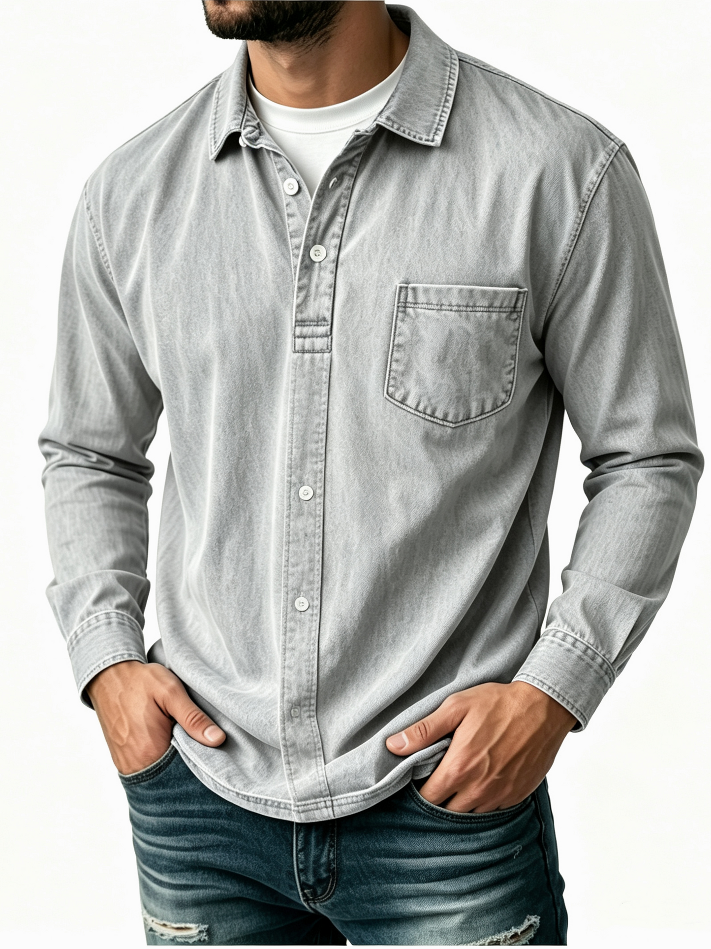 Men's Casual Washed Cotton-Linen Polo Shirt