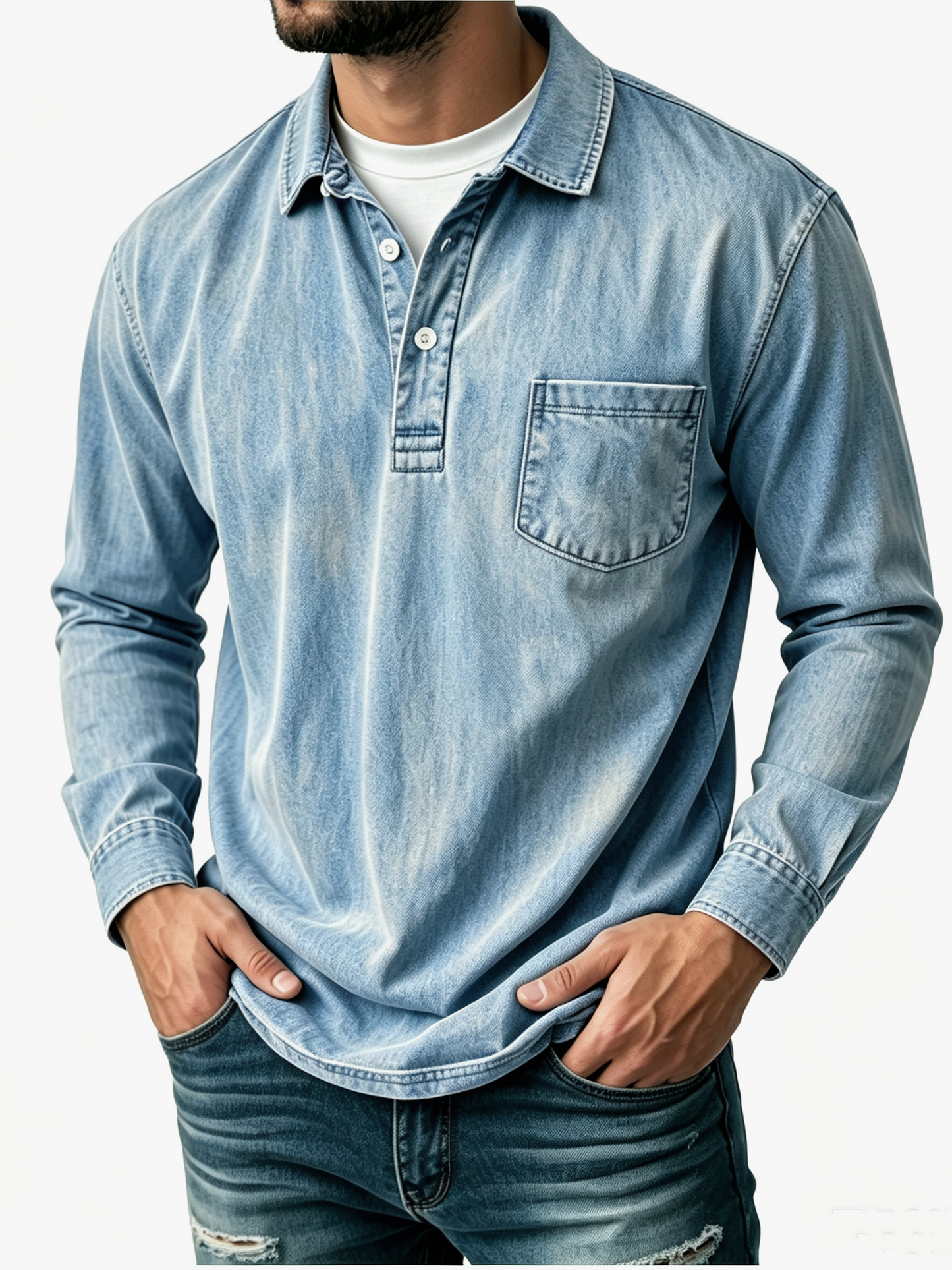 Men's Casual Washed Cotton-Linen Polo Shirt