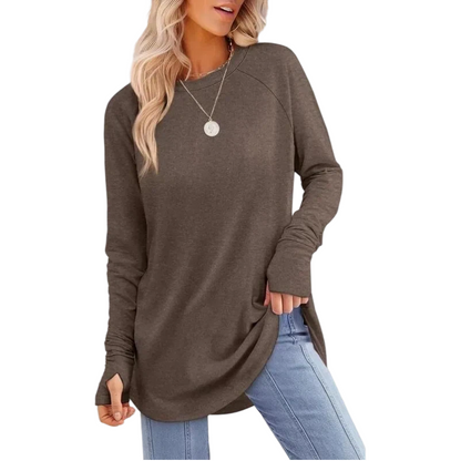 Womens Long Sleeve Round Neck Tunic Tops