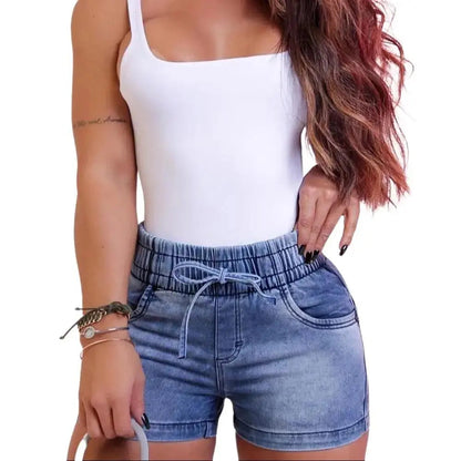 🔥LAST DAY SALE-Women’s High-Waisted Denim Shorts – Comfortable Stretch Fit with Adjustable Waist
