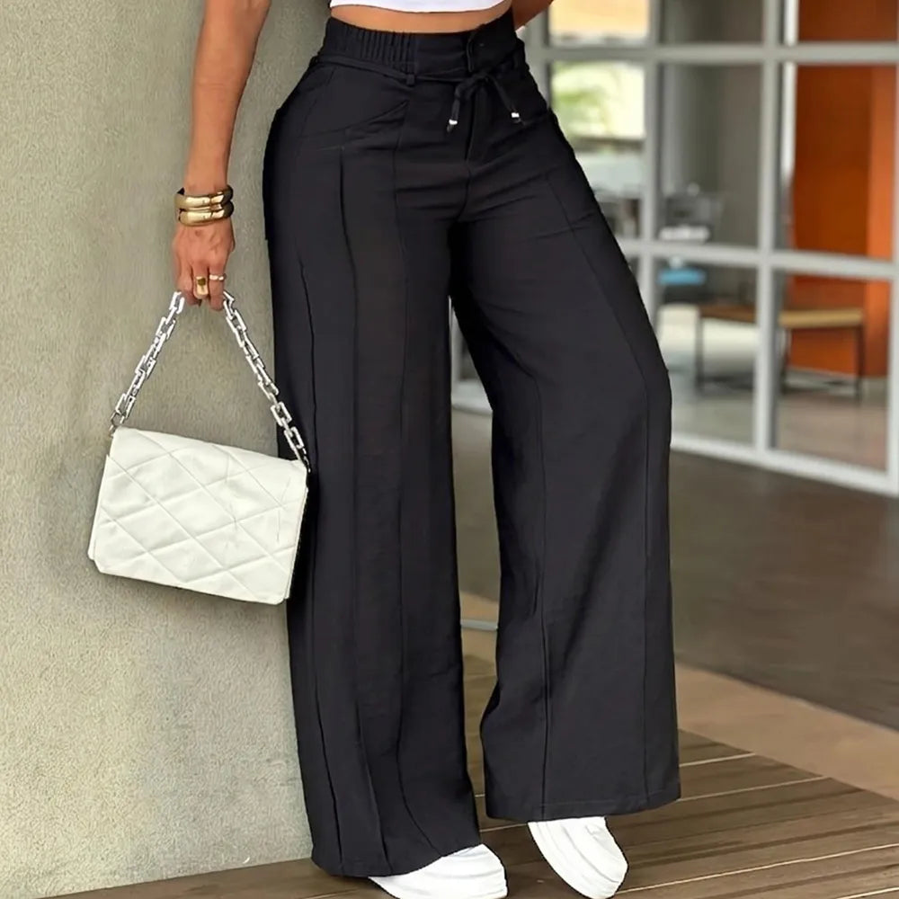 Women's Wide Leg Vertical Line Pleated Pants