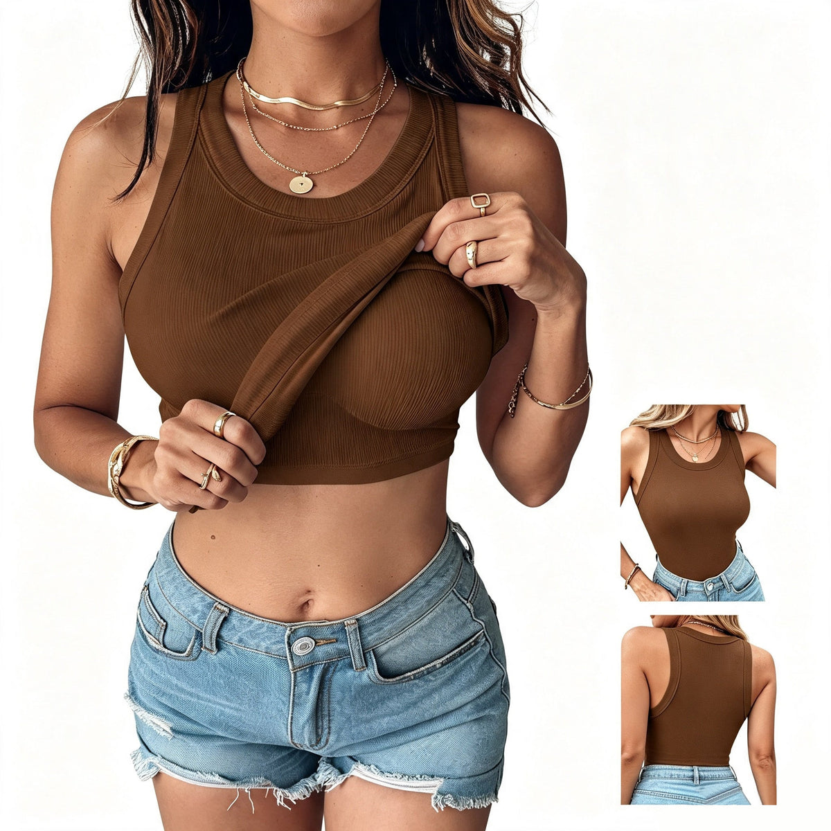 Women Everyday Basic Ribbed Built-in Bra Tank