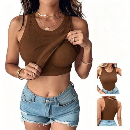 Women Everyday Basic Ribbed Built-in Bra Tank
