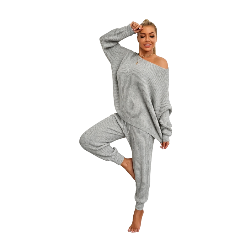 Women's Solid Drop Shoulder Sweater & Drawstring Waist Pants Two Piece Set