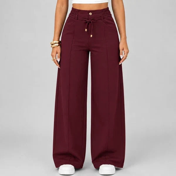 New Summer Drawstring High Waist Wide Leg Pants