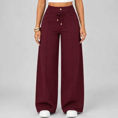 New Summer Drawstring High Waist Wide Leg Pants