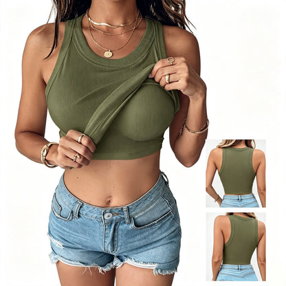 Women Everyday Basic Ribbed Built-in Bra Tank