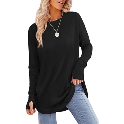 Womens Long Sleeve Round Neck Tunic Tops