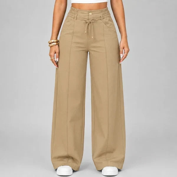 New Summer Drawstring High Waist Wide Leg Pants