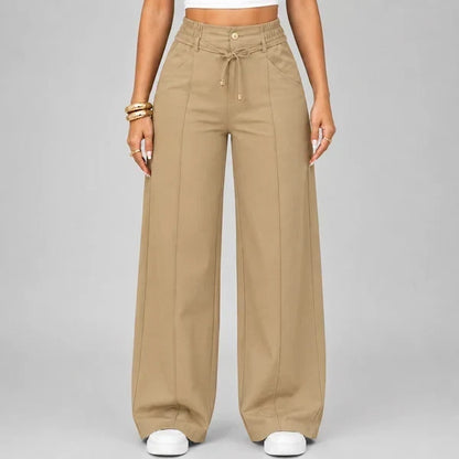 New Summer Drawstring High Waist Wide Leg Pants