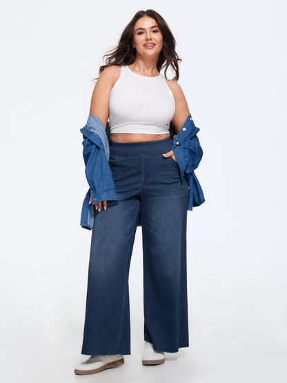 🔥 MAJOR SALE-Stretchy Pull-On Wide-Leg Knit Jeans