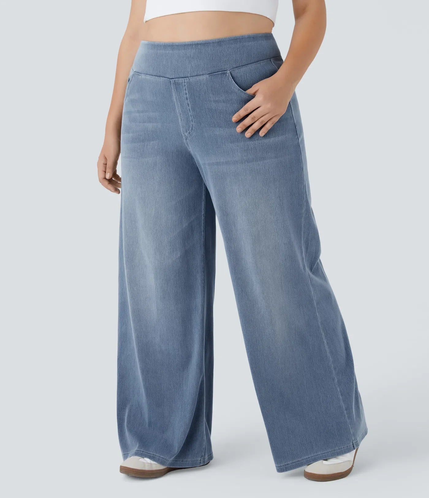 🔥 MAJOR SALE-Stretchy Pull-On Wide-Leg Knit Jeans