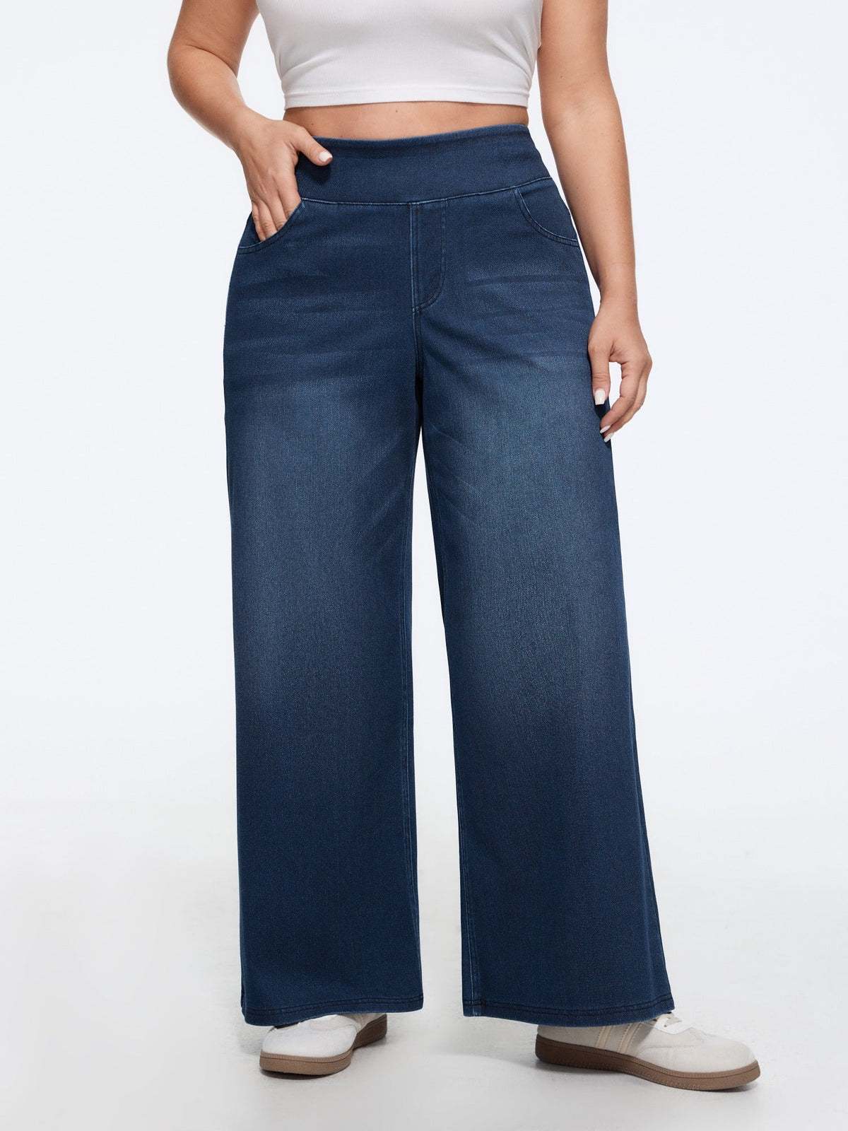 🔥 MAJOR SALE-Stretchy Pull-On Wide-Leg Knit Jeans