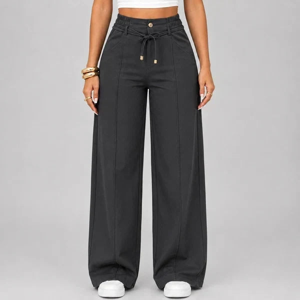 New Summer Drawstring High Waist Wide Leg Pants