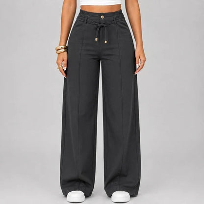 New Summer Drawstring High Waist Wide Leg Pants