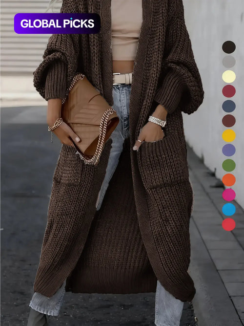🔥Fall SALE🍁Women's Solid Drop Shoulder Long Cardigan with Pockets