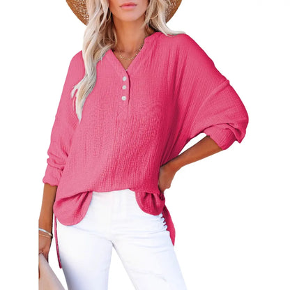 🔥 TODAY ONLY ：Casual V Neck Cotton Blouse - Loose Fit