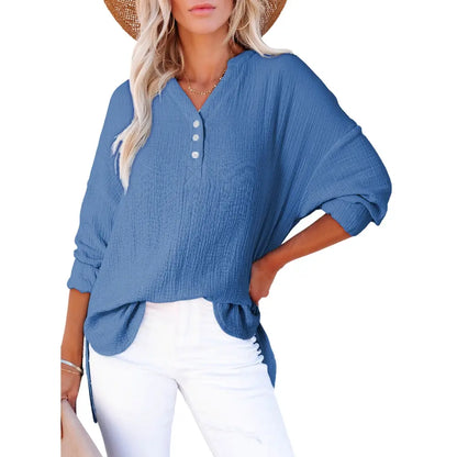 🔥 TODAY ONLY ：Casual V Neck Cotton Blouse - Loose Fit