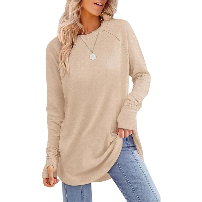 Womens Long Sleeve Round Neck Tunic Tops⭐
