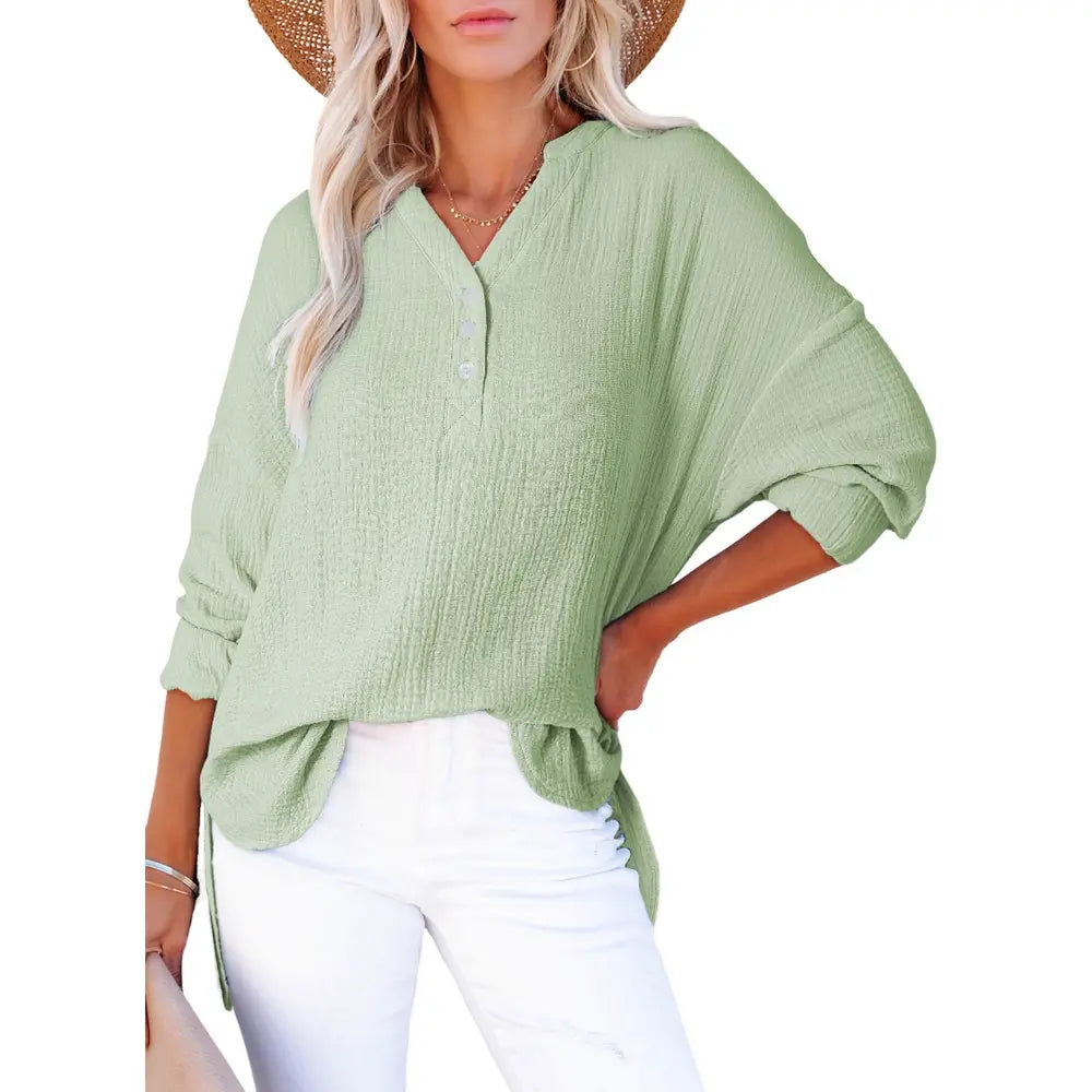 🔥 TODAY ONLY ：Casual V Neck Cotton Blouse - Loose Fit
