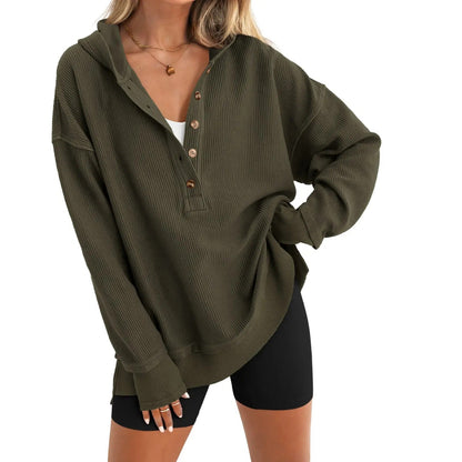 🔥Oversized V-Neck Hoodie – Side Slit Pullover