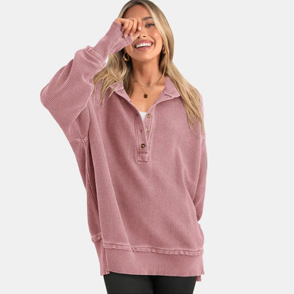 🔥Oversized V-Neck Hoodie – Side Slit Pullover