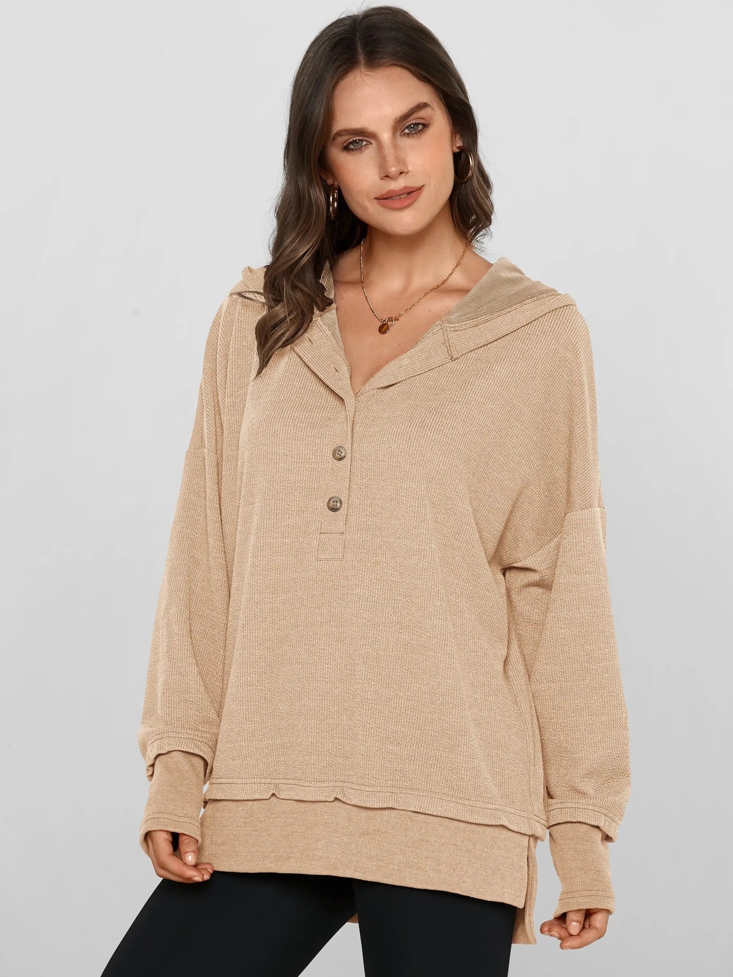Oversized V-Neck Hoodie Soft Cozy Perfectly Relaxed Sweatshirt