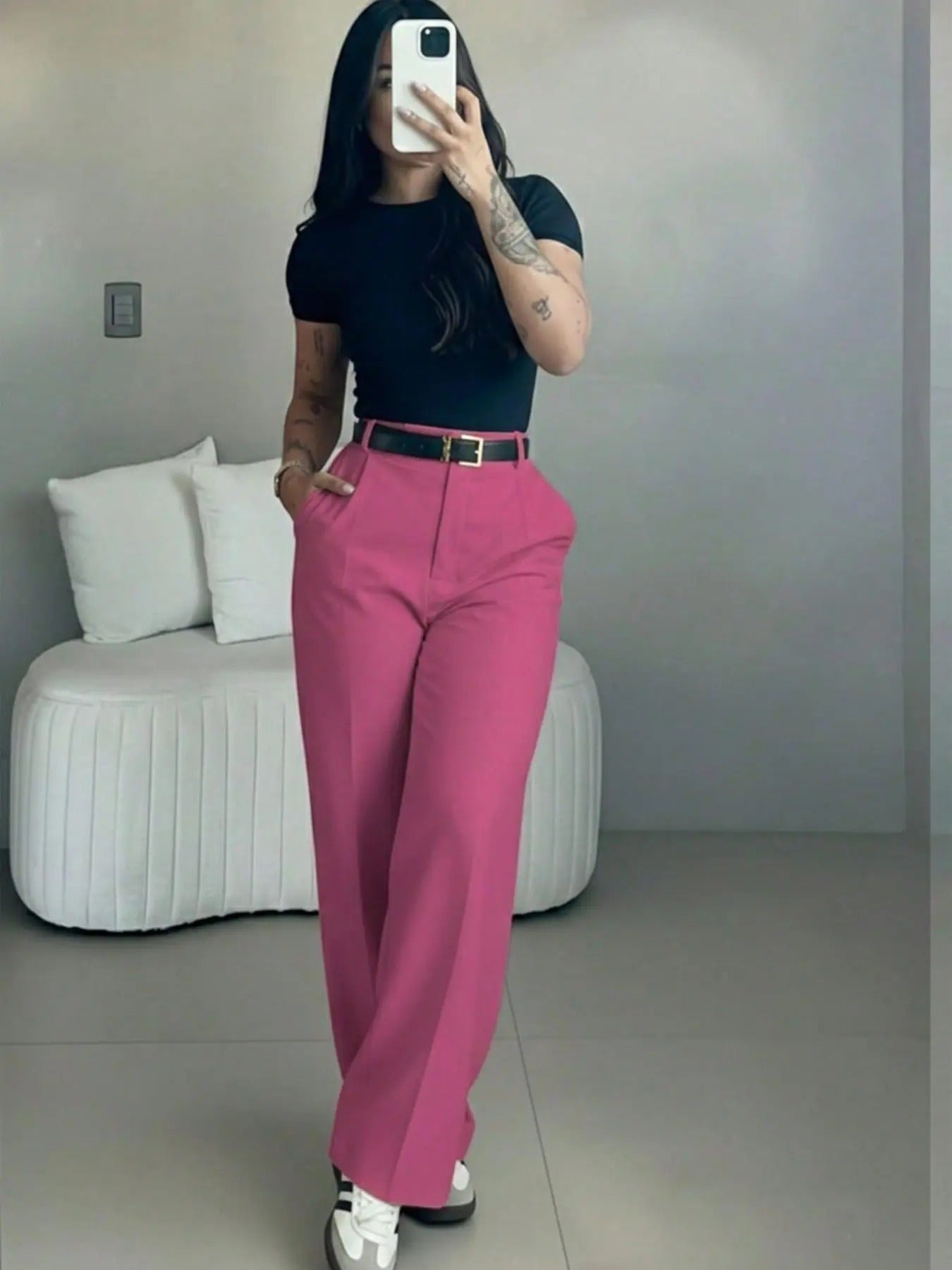 【🔥LAST DAY SALE】Women's High-Waisted Straight Leg Pants – Flowy Draped Business Casual Trousers