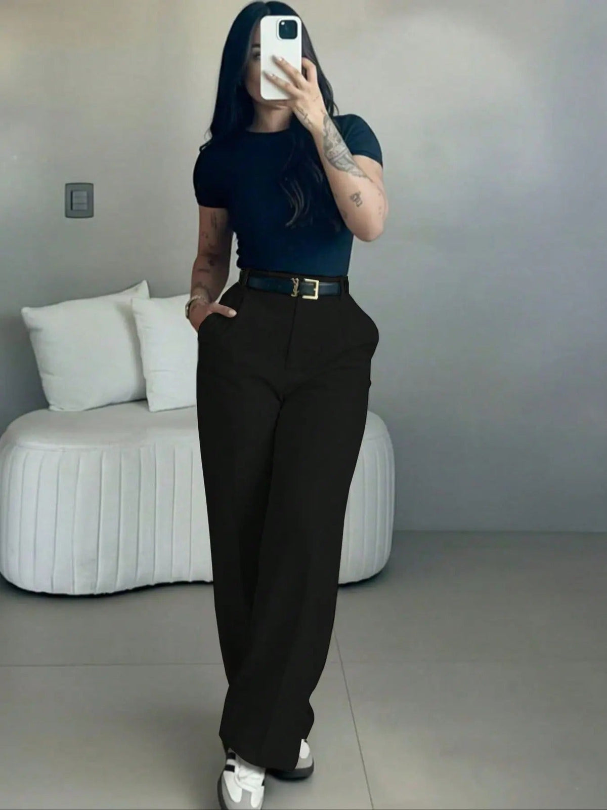 【🔥LAST DAY SALE】Women's High-Waisted Straight Leg Pants – Flowy Draped Business Casual Trousers