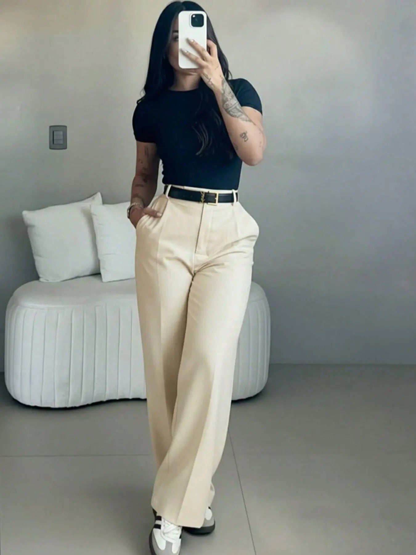 【🔥LAST DAY SALE】Women's High-Waisted Straight Leg Pants – Flowy Draped Business Casual Trousers