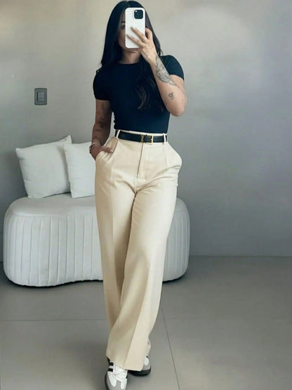 【🔥LAST DAY SALE】Women's High-Waisted Straight Leg Pants – Flowy Draped Business Casual Trousers